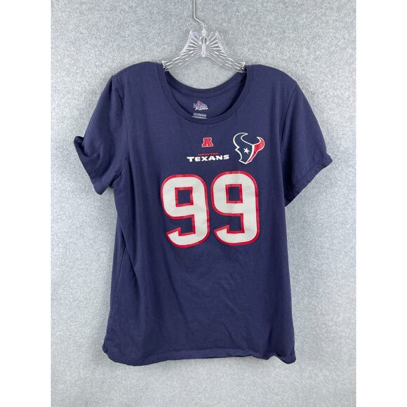 Majestic Houston Texans JJ Watt #99 Shirt Women's 2XL‎ Blue Short Sleeve Tee NFL - Picture 1 of 9
